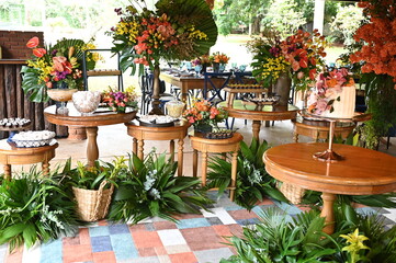 flower arrangement, party decoration floral bouquet natural garden decorated environment