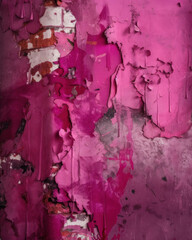 A closeup of a magenta wall with a rough and chipped surface that conveys a feeling of deterioration Trendy color of 2023 Viva Magenta.. AI generation.