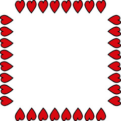 Square frame with doodle red hearts on white background. Vector image.