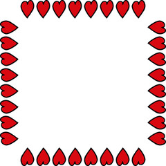 Fototapeta premium Square frame with doodle red hearts on white background. Vector image.