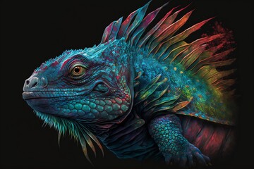 Obraz premium colorful iguana, rgb iguana, cool iguana, ai iguana
