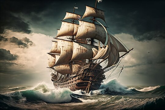 vintage pirate ship on the high seas