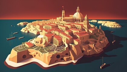 Malta Valletta . Creative illustration. (Ai Generate)