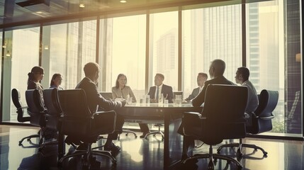 Fototapeta na wymiar Executive Exchange: Businesspeople in Formal Meeting Setting. Generative AI.