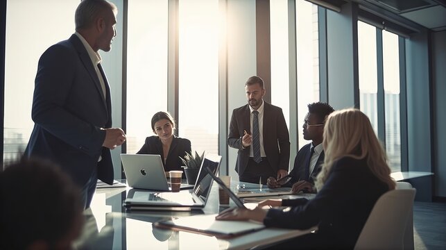 Executive Exchange: Businesspeople in Formal Meeting Setting. Generative AI.