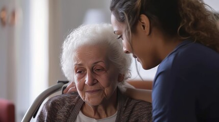 Senior Support System: A Caregiver Helps a Woman at Home. Generative AI.
