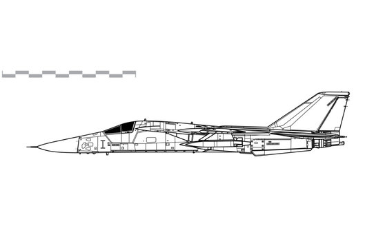 General Dynamics FB-111A with AGM-69 SRAM missile. Vector drawing of strategic bomber. Side view. Image for illustration and infographics.