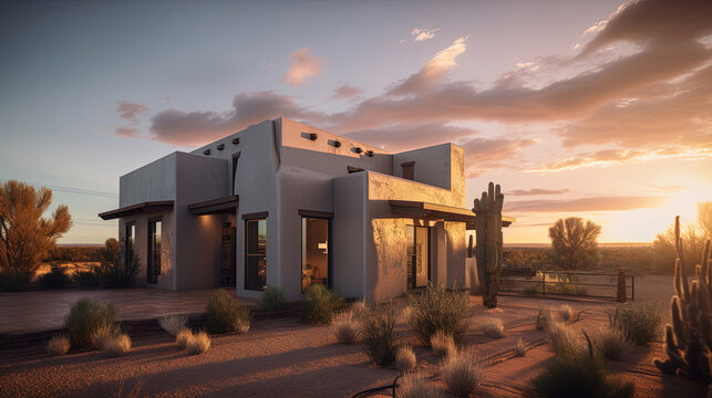 A modern adobe home in the southwest United States by generative AI