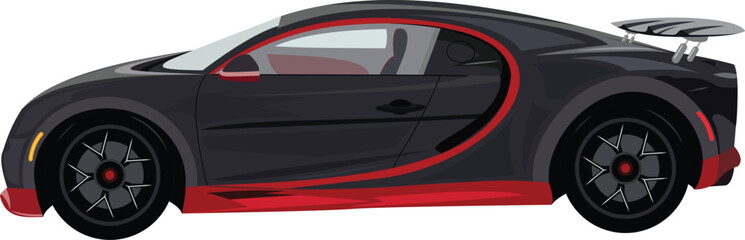 sports car side view black red color
