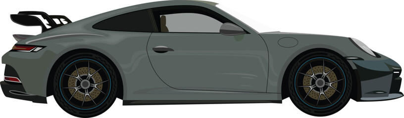 Sports car grey color side view