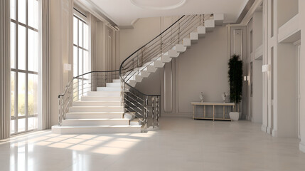 Hall with staircase 3d render (ai generated)