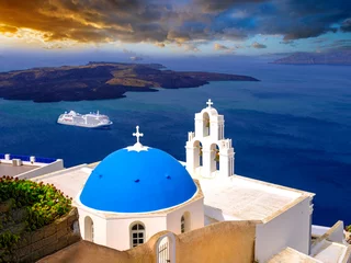 Rolgordijnen Santorini , Oia, Greece, Europe, Aegean Sea, Mediterranean © Earth Pixel LLC.