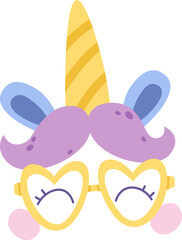 Cute unicorn face with glasses
