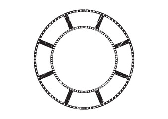 Fototapeta premium Round 35mm film strip vector design with 8 frames on white background. Black film reel symbol illustration to use in photography, television, cinema, photo frame. 