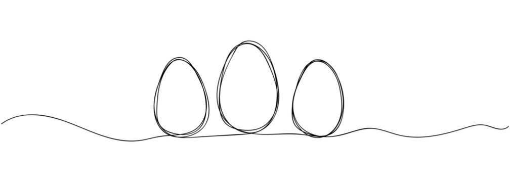 Eggs line art. Continuous one line drawing of three eggs. Vector illustration