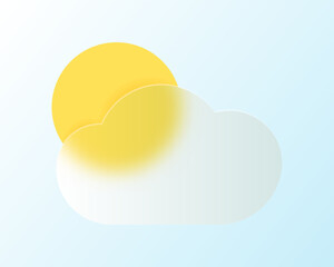 Transparent glass vector icons design. Sun behind cloud in glassmorphism style