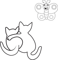 Two cat and butterfly coloring page