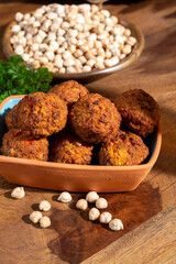 Cooking of healthy vegetarian food, tasty chick pea falafels