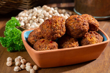 Cooking of healthy vegetarian food, tasty chick pea falafels