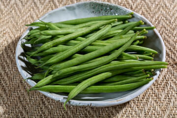Raw fresh organic green beans ready to cook