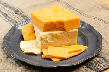 British cheeses collection, Scottish coloured and English matured cheddar cheeses
