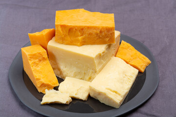 British cheeses collection, Scottish coloured and English matured cheddar cheeses