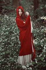 Fantasy woman with red hood cloak