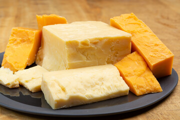 British cheeses collection, Scottish coloured and English matured cheddar cheeses