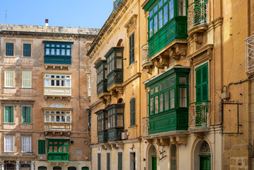 Traditional Maltese balconies in different colours