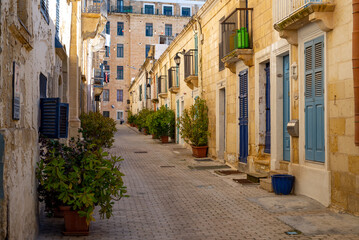 Typical, pedestrian street in Valetta, Malta