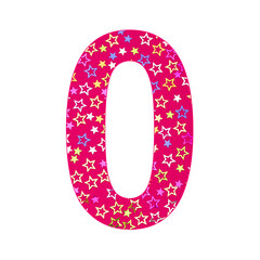 Number Zero - Birthday Background with Colorful Confetti. rhodamine red