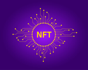 NFT. Non-fungible token. NFT art. NFT and blockchain technology. Vector illustration.