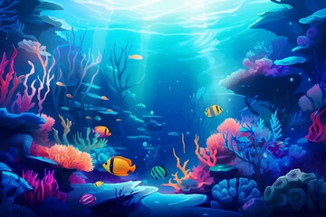 Ocean reef with coral fish, Created with generative AI