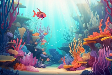Ocean reef with coral fish, Created with generative AI