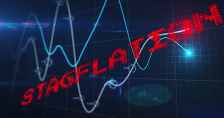 Image of stagflation text in red over graph and processing data
