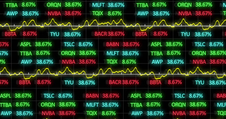Digital image of stock market data processing against black background