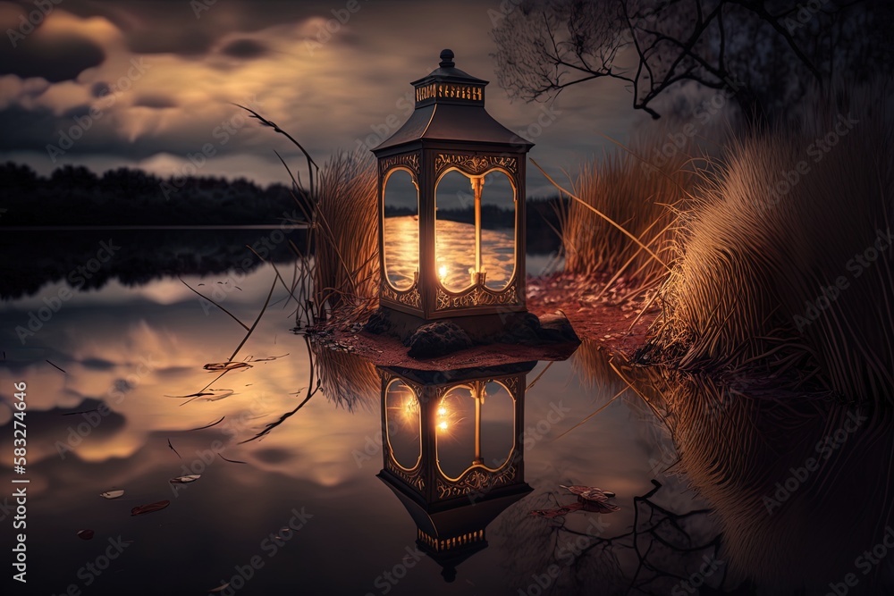 Poster a beacon of hope: capturing the reflection of an enchanting lantern generative ai