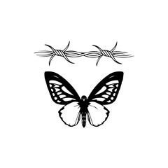 Obraz na płótnie Canvas vector illustration of a butterfly with barbed wire