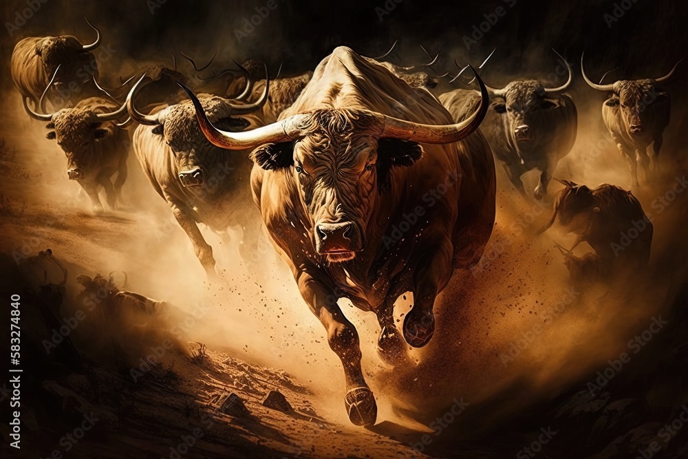 Poster a resilient stampede by an arduous amber bull generative ai