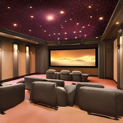 A home theater with a starry ceiling and comfy bean bag chairs3, Generative AI