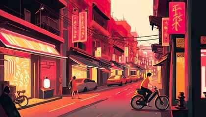 Vietnam Hanoi neon cityscape . Creative illustration. (Ai Generate)