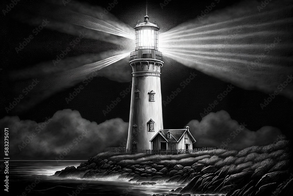 Aufkleber dazzling rays of light: an illuminating lighthouse drawing generative ai