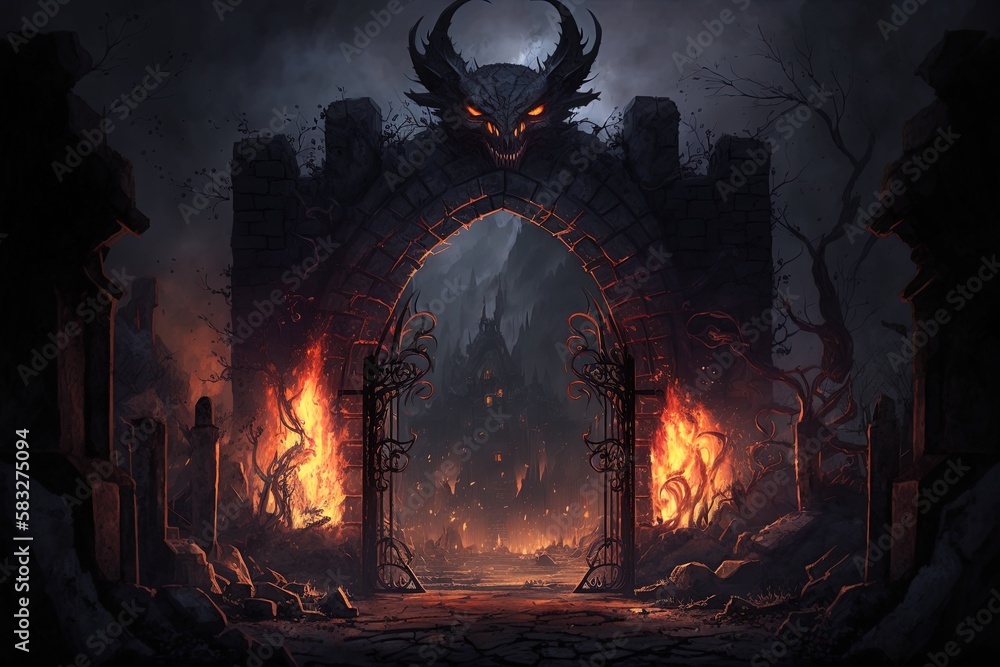 Poster flames of desolation: a journey beyond hell gate generative ai
