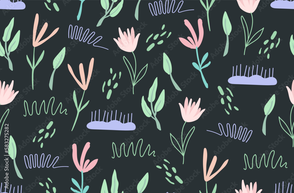 Poster vector seamless spring pattern with flowers for wallpaper design. abstract decorative pattern.