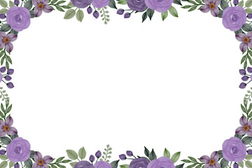 white background with purple rose border for greeting card