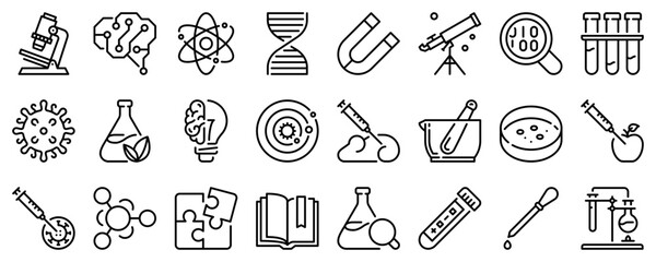 Line icons about science on transparent background with editable stroke. - obrazy, fototapety, plakaty