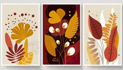 Abstract floral interior posters flat set . Creative illustration. (Ai Generate)