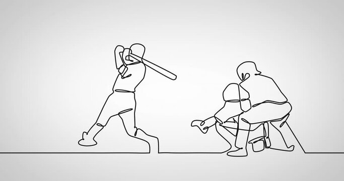 Animation of drawing of two male baseball players on white background