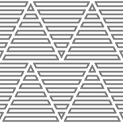 Strokes ?nd blocks wallpaper. Black hollow figures on black background. Seamless surface pattern design with linear ornament. Interlocking slabs motif. Digital paper with triangles and trapezoids.