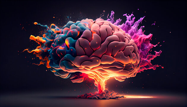 Concept art of a human brain exploding with knowledge and creativity. Generative AI
